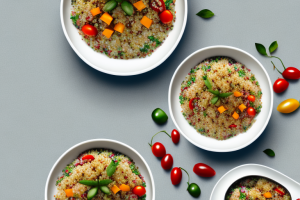 A bowl of quinoa rice with mediterranean vegetables
