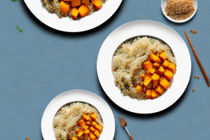 A plate of quinoa rice with roasted butternut squash and feta