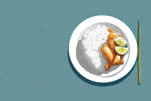 A plate of jasmine rice with coconut lime chicken