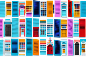 A variety of colorful shutters on a house