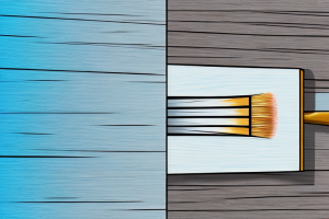 A wooden plantation shutter being stained with a brush