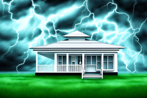 A house with vinyl shutters in a stormy weather setting