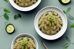 A bowl of cooked quinoa rice with zucchini