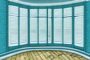 A bay window with interior shutters installed