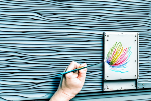 A person painting a metal shutter in an outdoor setting