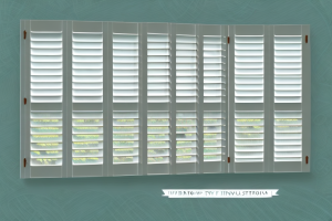 A window with plantation style shutters in a variety of positions