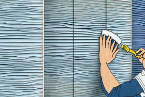 A person cleaning faux wood shutters