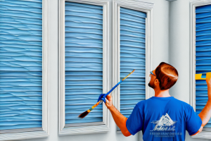 A person refinishing aluminum shutters with a paint brush and roller