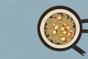 A pot of quinoa rice with tofu