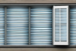 A window with faux wood shutters