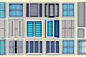 A window with various types of shutters of different widths