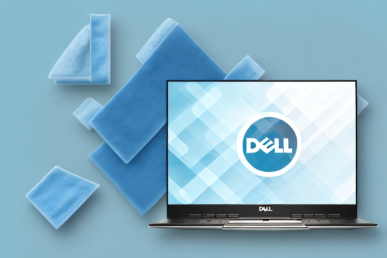 A dell xps 13 9360 laptop with a cloth and cleaning solution being used to clean the screen