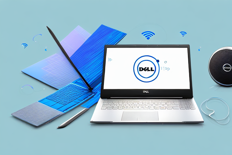 A dell inspiron 15 laptop connected to a bluetooth speaker