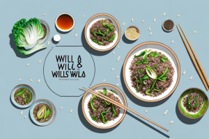 A wok with wild rice and bok choy being stir-fried