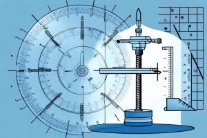 A drill bit and a drill press with a ruler and a protractor in the background