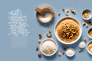 A wok with basmati rice and cashews being stir-fried