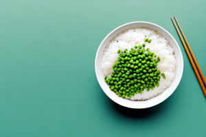 A bowl of steamed jasmine rice with green peas