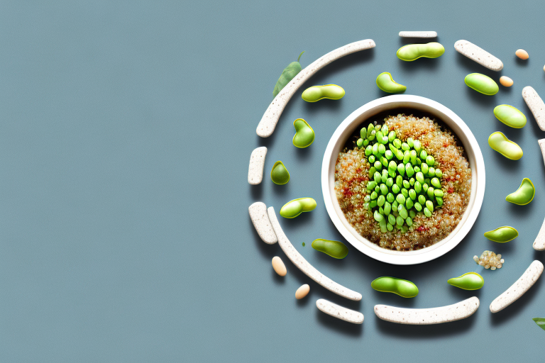A pot of quinoa and edamame steaming on a stovetop
