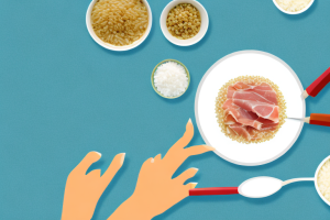 A pan of arborio rice and prosciutto being stir-fried