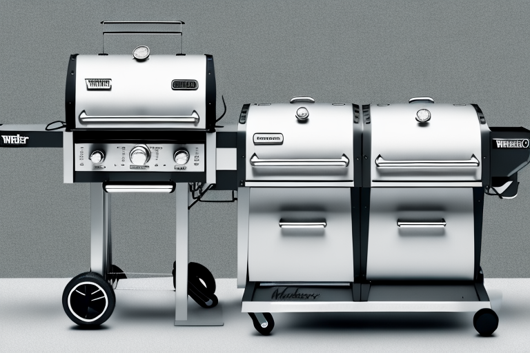 A weber and traeger pellet grill side-by-side