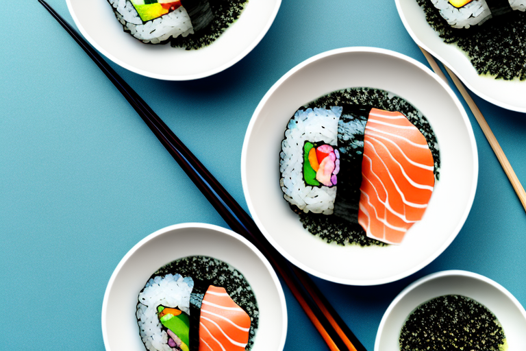 A bowl of sushi rice with nori seaweed draped over the top