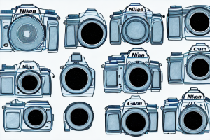 A nikon and canon camera side-by-side