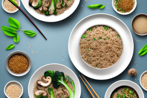 A pan with stir-fried brown rice