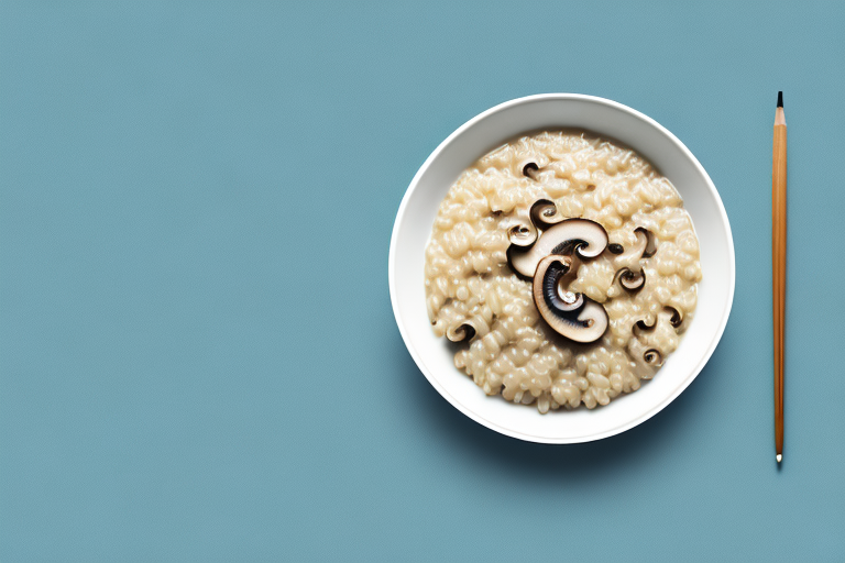 A bowl of arborio rice with creamy mushroom sauce